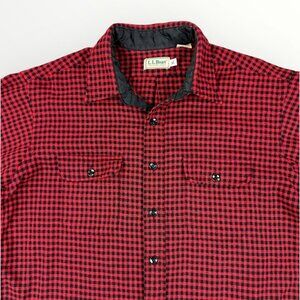 Vintage L.L. Bean Mens Wool Nylon Checkered Flannel Button Up Long Sleeve Shirt